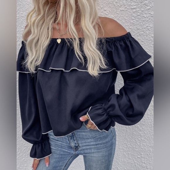 Zara Tops - Zara Black Off-Shoulder Ruffle Top